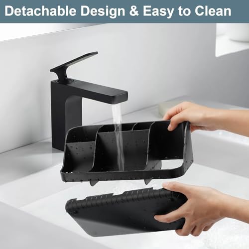 GFWARE Black Toothbrush Holder - 7 Slots Bathroom Organizer Countertop with Drainage Matte Black Electric Toothbrush and Toothpaste Holder for Bathroom Accessories Organization Vanity Sink Storage - Image 4