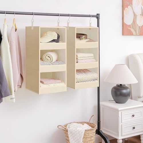 GRANNY SAYS 3-Shelf Hanging Closet Organizer, Foldable Storage, Khaki | 33 lb Capacity, No-Sag Support, Keeps Clothes Neat, Folds Flat, Fits RV, Dorm & Small Closets, 2 Pack - Image 6
