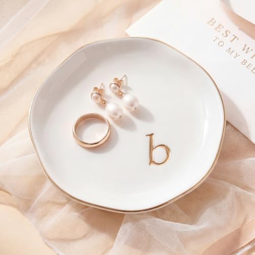 Ceramic Jewelry Tray, White Initial B Personalized Jewelry Dish by GIVITASOT