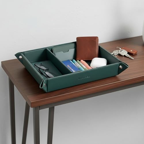 UnionBasic Medium Jewelry Tray for Rings Watches Earrings, Entryway Catchall Caddy for Coins Keys Change, Nightstand Bedside Valet Holder, Trays for Electronic Gadgets, Dark Ivy Plus - Image 3