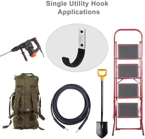 6 Pcs Garage Storage Utility Hook, Upgraded Ladder Hangers, Shed J-Hooks, Heavy Duty Ladder Tool Holders for Garage Wall, Black Wall Hooks for Hanging Tools, Bikes, Hose, Shovels, Rakes - Image 3