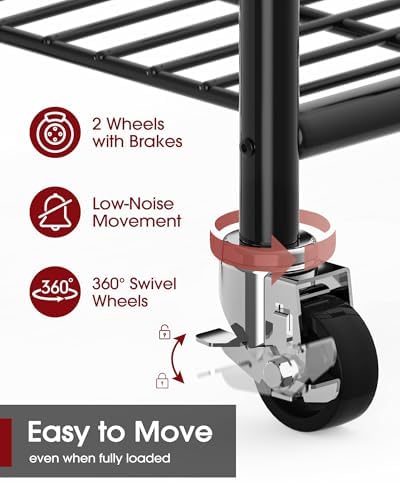 Sakugi Clothes Rack - 45.2" x 12.2" x 79.5" Clothing Rack with Shelves & Wheels, Multi-Functional Wardrobe Closet with Hooks, Sturdy Metal Garment Rack for Bedroom, Laundry, Balcony (Black) - Image 6