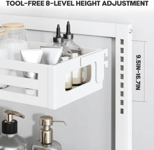 2 Pack 17IN-Depth Under Sink Organizer,Pull Out Cabinet Organizer With Smooth Cylindrical Rail,Metal Slide Out Drawer for Kitchen Bathroom Laundry,8-Level Tool Free Height Adjustable-White - Image 3