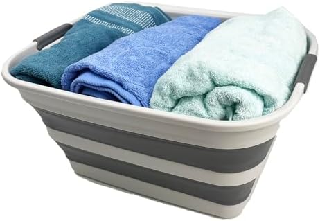 SAMMART Collapsible Plastic Laundry Basket - Foldable Pop Up Storage Container/Organizer - Portable Washing Tub - Space Saving Hamper/Basket (Grey/Steel Grey, 27L) - Image 5