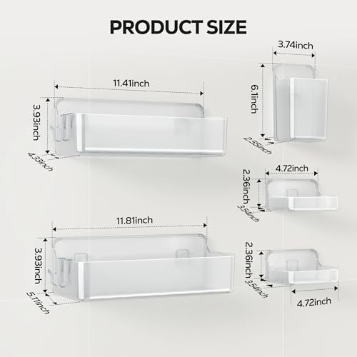 Nieifi Adhesive Shower Shelves, Clear, 5 Pieces - Image 2