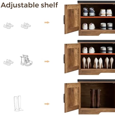 HOMSHO Farmhouse Shoe Storage Bench with 4 Barn Doors & Padded Seat Cushion - Image 5