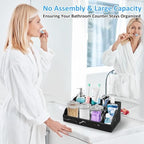 Marble Bathroom Countertop Organizer, Black Toothbrush Holders for Bathrooms Counter Organizer with 3PCS Qtip Dispenser, Toothbrush and Toothpaste Holder for Bathroom Organization Vanity Storage - Image 2