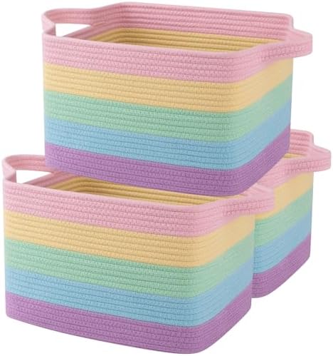 OIAHOMY Cotton Rope Storage Baskets for Organizing Rainbow Pastel 3-Pack by MasterofSpaceOptimization