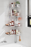 YASONIC Corner Shower Caddy Tension Pole, 25.7-109.1in Adjustable Shower Shelves, Rust-Resistant Shower Organizer, No-Drill 3-Step Installation, Bathroom Shelves for Renters & Family, Silver by YASONIC