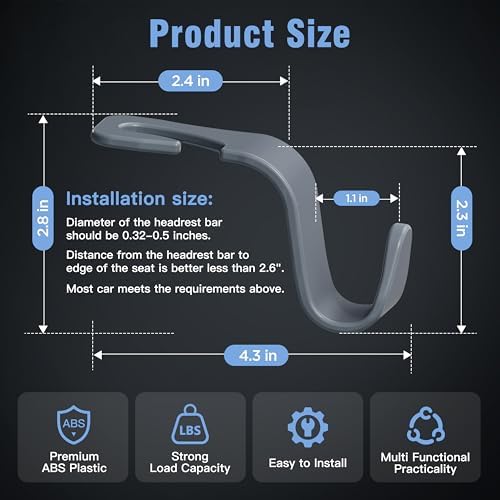 4-Pack Car Headrest Hooks Holds 55lbs Seat Storage Organizer for Bags - Image 5
