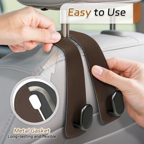 Car Seat Headrest Hooks, 2PCS Universal Car Purse Hook Leather Car Bag Hook - Image 2