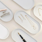 Small Silicone Tray 8.7" White Oval Catch All Decorative Tray for Vanity Bathroom Desk - Image 3