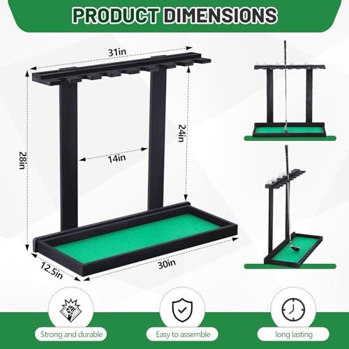 Blosssound Golf Putter Stand for 8 Clubs & 12 Balls Wooden Golf Club Holder Golfs Rack Display Organizer Storage with Artificial Grass Mat for Sports Indoor Home Garage Accessories - Image 2