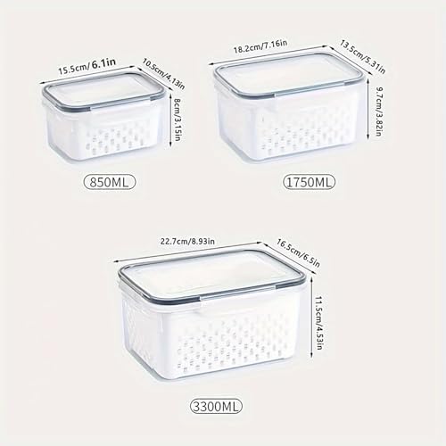 3pcs 4 in 1 Fruit Storage Containers for Fridge with Removable Colanders - Image 2