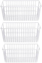 SANNO Freezer Baskets Wire Storage Baskets Closet Storage Baskets Bins Refrigerator Storage Containers for Home Office, Bathroom, Pantry Organization Storage Bins -Set of 3, White, 15.7" by SANNO