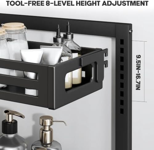 2 Pack 21IN-Depth Under Sink Organizer,Pull Out Cabinet Organizer With Smooth Cylindrical Rail,Metal Slide Out Drawer for Kitchen Bathroom Laundry,8-Level Tool Free Height Adjustable-Black - Image 3