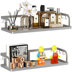 PUSDON 2-Pack Wide Hollowout Shower Caddy & Spice Rack, Wall Mount Bathroom Organizer with Mesh Bottom, Easy Access Cabinet Door Shelf Holds 50LBS - Silver Gray, Hollowout by PUSDON