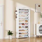 VTRIN Vertical Narrow Shoe Rack Organizer Tall Shoe Rack for Closet Entryway 10 Tier Non-Woven Cover Shoe Shelf Holds 36-41 Pairs Free Standing Shoe Storage Cabinet with Dustproof Cover, White - Image 2