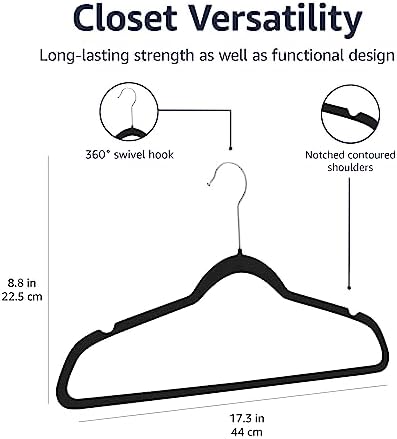 Amazon Basics Slim Velvet Non-Slip Space Saving Suit Clothes Hangers, Closet Organizer, Black, 50-Pack - Image 6