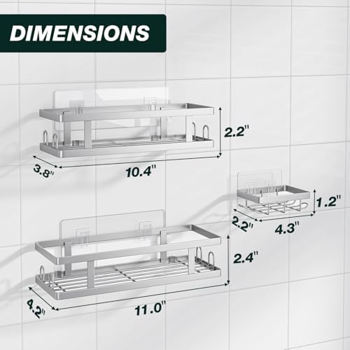 Youvip Adhesive Shower Caddy, Silver, 3 Pack - Image 2