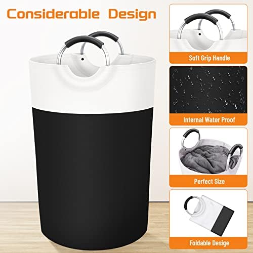 BlissTotes Laundry Basket, Laundry Hamper, Collapsible Laundry Baskets, Dirty Clothes Hamper, Waterproof Laundry Basket with Foam Protected Aluminum Handles for College Dorm, Family 115L (Black) - Image 3