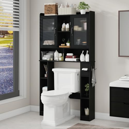 Vabches Over The Toilet Storage Cabinet with Adjustable Shelf, Black - Image 6