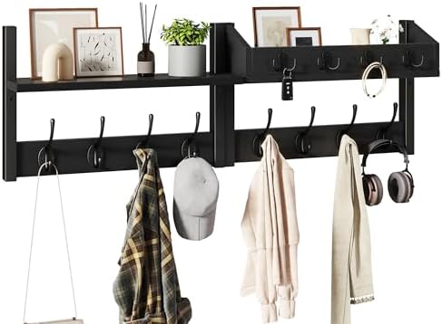 YMYNY 31.5" Coat and Key Rack Wall Mount with Shelf, Black, HWS007B-2 by High-qualityhomefurnishing