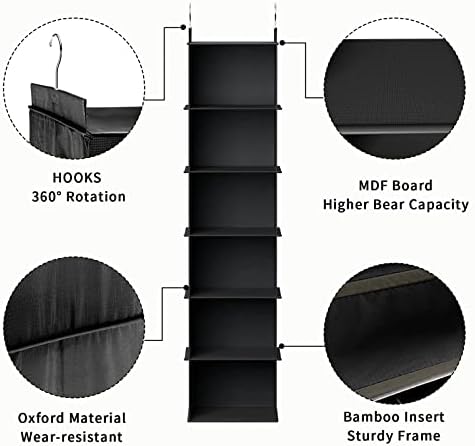 YOUDENOVA Hanging Closet Organizer, Closet Organizers and Storage, Black | 6-Shelf Hanging Clothes Organizer with Waterproof Oxford Fabric, Ideal for Dorm Room Essentials, Clothes & Shoes - Image 6