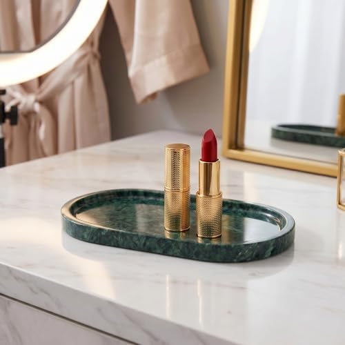 YKAJO Jade Green Oval Marble Tray, 9.8x4.7 Vanity Perfume Organizer Dish - Image 5
