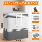 2 Pack Large Home Laundry Basket, Laundry Hamper, Freestanding Waterproof Dirty Clothes Bag, Tall Clothes Hamper - Extended & Reinforced Handles for College Dorm, Family (Light Grey/100L) - Image 2
