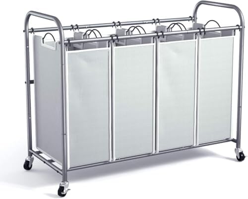 ROMOON Laundry Hamper Sorter Cart, 4-Section Organizer with Lockable Wheels by ROMOON