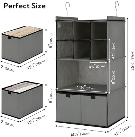 GRANNY SAYS 4-Shelf Hanging Closet Organizer with Drawer, Foldable Storage | Dividers Closet Hanging Organizer, No-Sag Support, Keeps Clothes Neat, Folds Flat, Fits RV, Dorm & Small Closets, Grey - Image 3