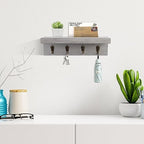HRONRAD Rustic Key Holder for Wall, Farmhouse Wall Shelf with 4 Hooks, Wall Mounted Key Racks, Wooden Mail Organizer with Hooks for Entryway (Grey) - Image 2