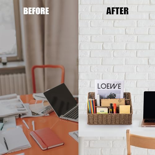Mail Organizer Countertop,Mail Organizer For Desk,Mail Basket(Brown) - Image 4