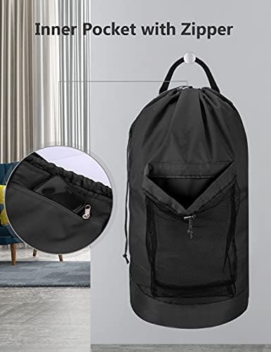 Dalykate Backpack Laundry Bag, 115L Large Hamper with Shoulder Straps, Drawstring Closure, Mesh Pocket, Black - Image 4