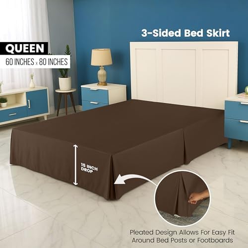Queen Bed Skirt, Hides Under-Bed Storage 16 Inch Drop, Pleated, Brown - Image 2