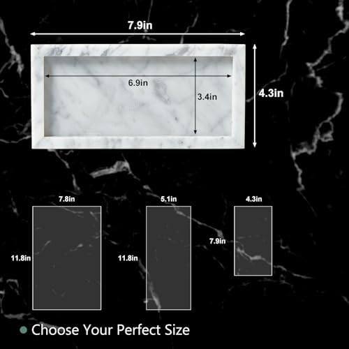 Natural Small Marble Vanity Tray, Stone Organizer for Bathroom & Kitchen - Image 2
