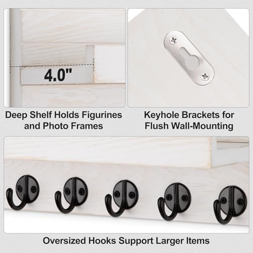 Lwenki Key Holder Wall Mount, Entryway Key and Mail Holder with 7 Sturdy Hooks for Sunglasses, Dog Leash, Decorative Wall Shelf with Mounting Hardware, 15”W x 6.7”H x 4.2”D - Image 2
