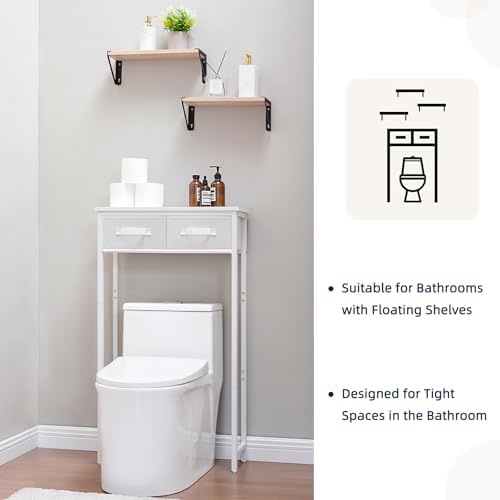 MOHOPE 2-Tier Over The Toilet Storage with 2 Fabric Drawers, Freestanding Above The Toilet Storage Cabinet, Space Saver Metal Over Toilet Bathroom Organizer Shelf for Small Space, White - Image 6