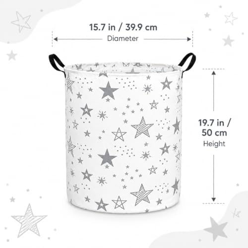 Collapsible Kids Laundry Basket Clothes Hamper, Foldable Storage Organizer Bin, Toy Clothes Storage with Handles for Boys Girls Bedroom, Room Decor Grey Star - Image 2