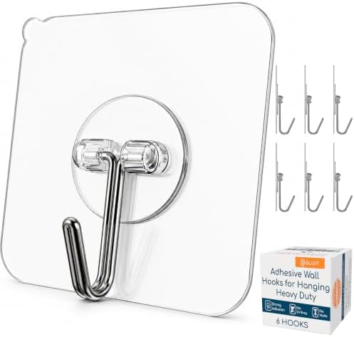 GLUIT Adhesive Wall Hooks for Hanging Heavy Duty No Drill, 22 lbs, 6 pcs by GLUIT