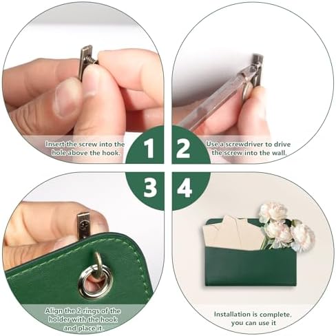 Wall Mount Green Faux Leather PU Leather Mail Holder Letter Holder Stylish Wall Hanging Mail Storage 2 Ring 9.8" x 7.7" x 1.4" File Organizer for Flowers Envelope Key Notebooks Home Office Decor - Image 4