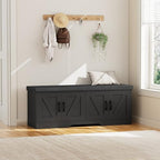 HOMSHO Farmhouse Shoe Storage Bench with 4 Barn Doors & Padded Seat Cushion - Image 5