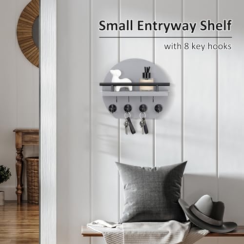 Nekon Key Holder for Wall, 9.8 Inch Round Wall Decor, Gray - Image 5