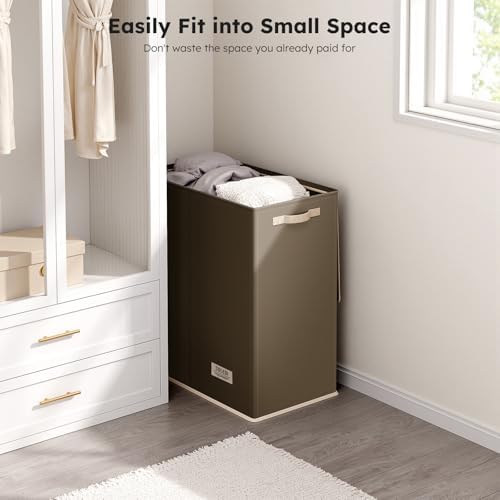 SOLEDI Large Double Laundry Hamper with Lid, Collapsible Clothes Hamper 2 section with Removable Bags, Space-Saving Laundry Basket for Bedroom, Dorm, College - Image 5