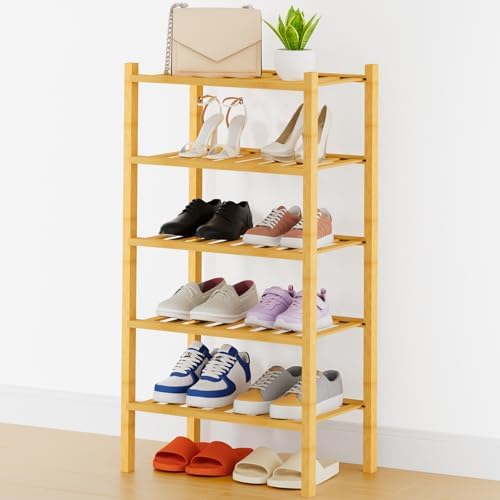 Smiry Bamboo Shoe Rack, 8 Vertical Slats, 5 Tier - 17.3" Wide, Natural by Smiry