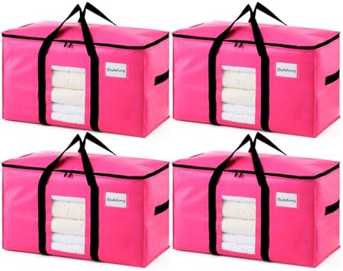 TAILI 4 Pack Pink Extra Large Moving Bags,Storage Bags with Visible Window by TAILI
