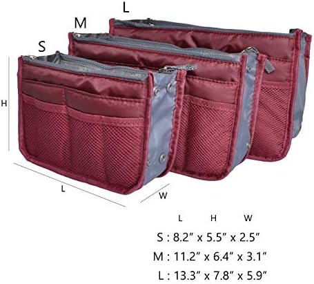 Vercord Purse Organizer Insert for Handbags Bag Organizers Inside Tote Pocketbook Women Nurse Nylon 13 Pockets Burgundy Small - Image 3