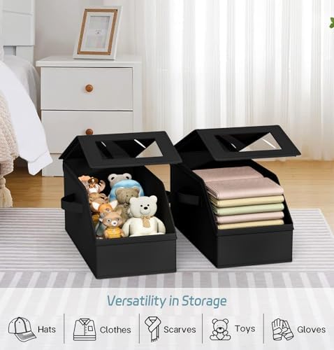 AOODA 2 PCS Stackable Hat Storage for Baseball Caps, Holds up to 24 Caps Hat Organizer for Closet, Sturdy Snapback Boxes for Men with Cardboard (Pure Black) - Image 7
