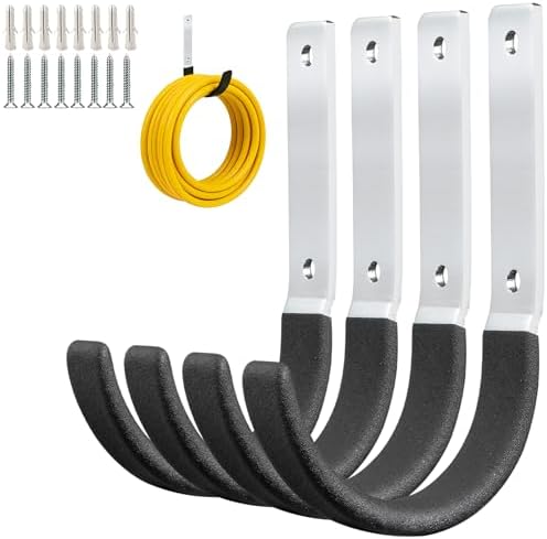 GeeWatom Heavy Duty Steel Garage Hooks,Garage Storage Utility Hooks,Heavy Duty Garage Garden Tool Organizer,Steel Wall Mount Hooks, Garden Hose Hanger, Black U Hooks (Dark Brown-4PC) by GeeWatom